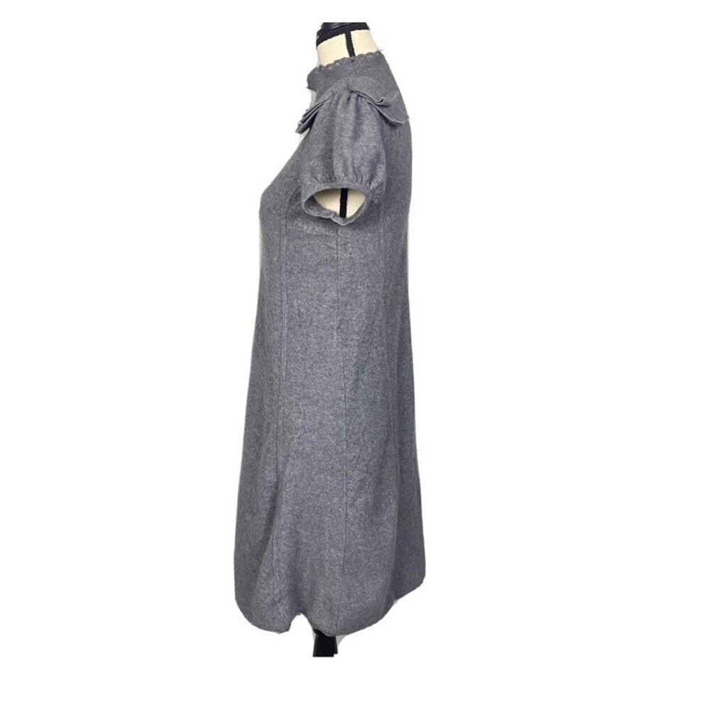 Moth Gray Jay Dress - S Merino Angora Blend, Bow Puff Sleeve Mock Neck Cozy Twee - Picture 3 of 10